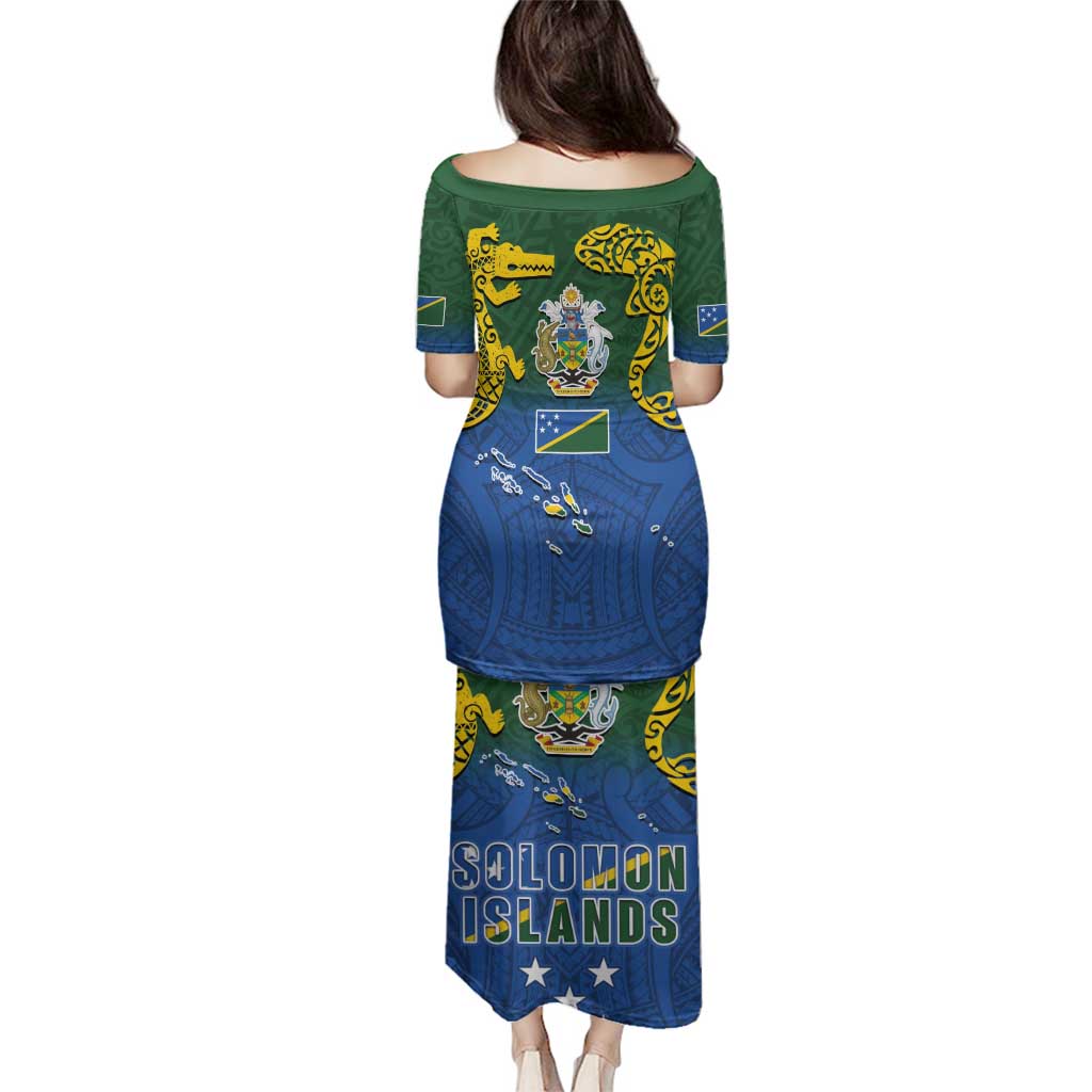 Solomon Islands Family Matching Puletasi and Hawaiian Shirt The Guardians-Tribal Crocodile and Shark Melanesian Tattoo LT03 - Polynesian Pride