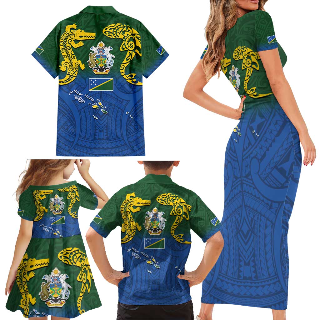 Solomon Islands Family Matching Short Sleeve Bodycon Dress and Hawaiian Shirt The Guardians-Tribal Crocodile and Shark Melanesian Tattoo LT03 - Polynesian Pride