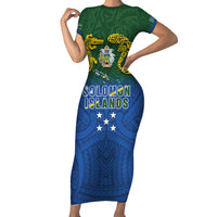 Solomon Islands Family Matching Short Sleeve Bodycon Dress and Hawaiian Shirt The Guardians-Tribal Crocodile and Shark Melanesian Tattoo LT03 Mom's Dress Green - Polynesian Pride