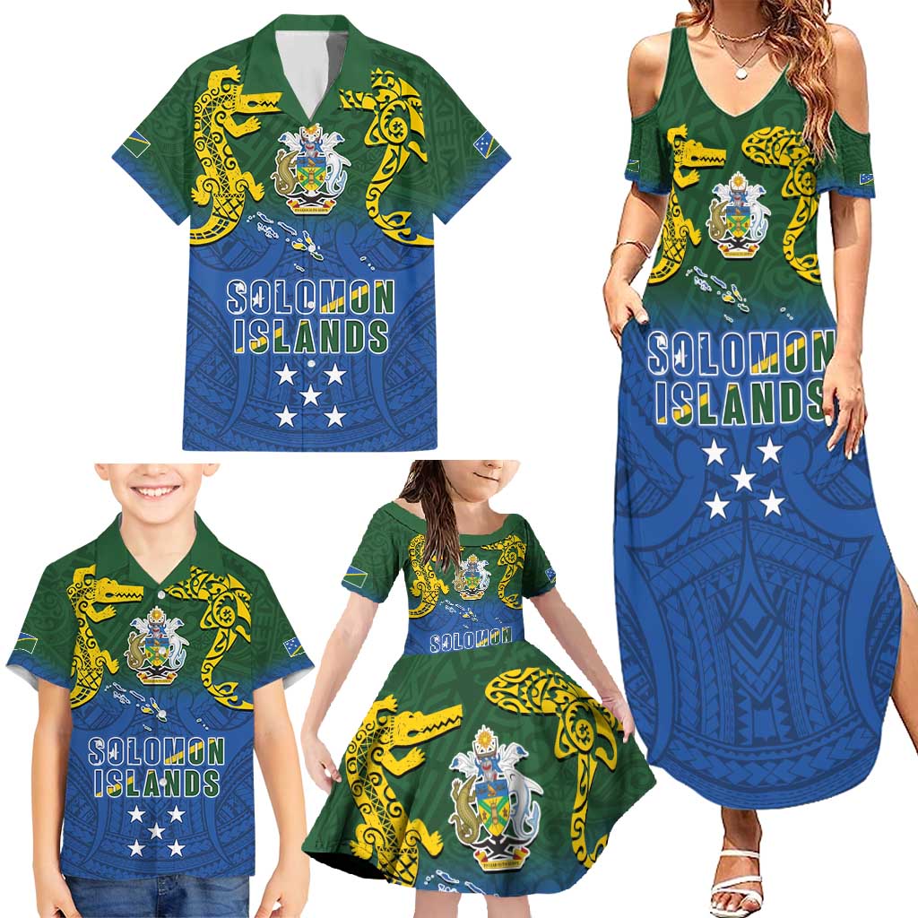 Solomon Islands Family Matching Summer Maxi Dress and Hawaiian Shirt The Guardians-Tribal Crocodile and Shark Melanesian Tattoo LT03 - Polynesian Pride