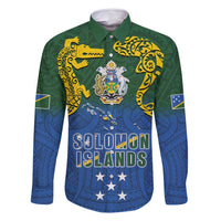 Solomon Islands Family Matching Summer Maxi Dress and Hawaiian Shirt The Guardians-Tribal Crocodile and Shark Melanesian Tattoo LT03 Dad's Shirt - Long Sleeve Green - Polynesian Pride