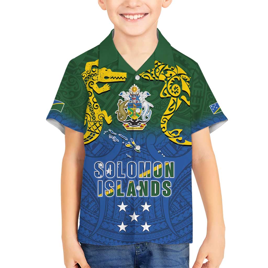 Solomon Islands Family Matching Tank Maxi Dress and Hawaiian Shirt The Guardians-Tribal Crocodile and Shark Melanesian Tattoo LT03 Son's Shirt Green - Polynesian Pride
