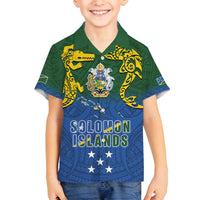 Solomon Islands Family Matching Tank Maxi Dress and Hawaiian Shirt The Guardians-Tribal Crocodile and Shark Melanesian Tattoo LT03 Son's Shirt Green - Polynesian Pride