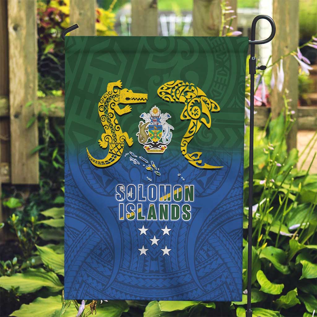 Solomon Islands Garden Flag The Guardians-Tribal Crocodile and Shark Melanesian Tattoo