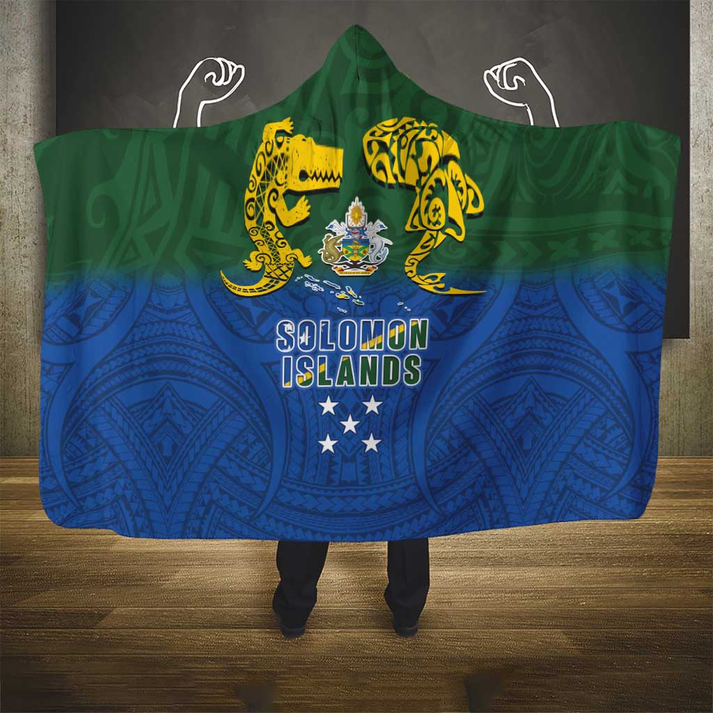 Solomon Islands Hooded Blanket The Guardians-Tribal Crocodile and Shark Melanesian Tattoo