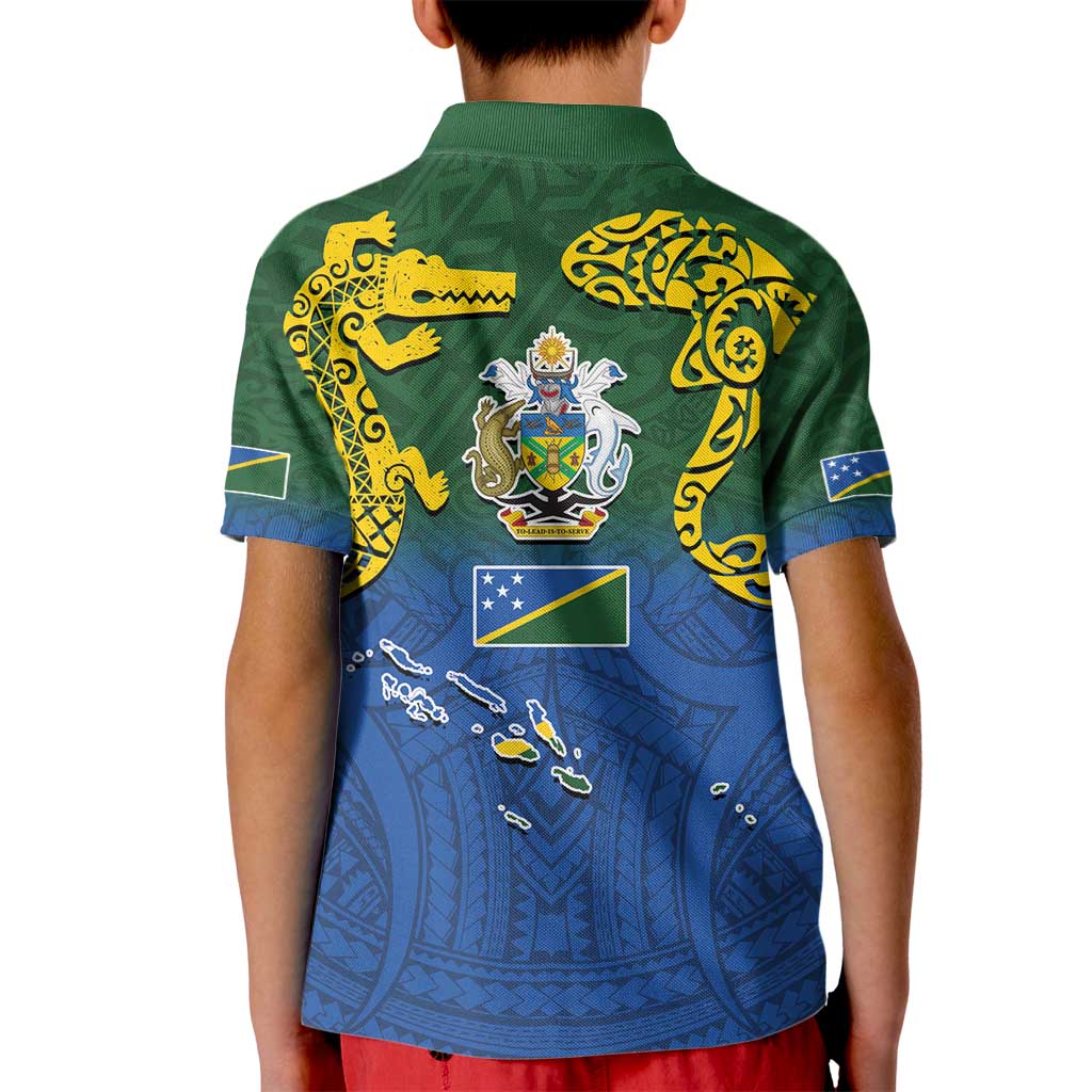 Solomon Islands Kid Polo Shirt The Guardians-Tribal Crocodile and Shark Melanesian Tattoo