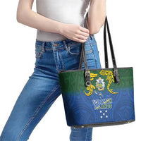 Solomon Islands Leather Tote Bag The Guardians-Tribal Crocodile and Shark Melanesian Tattoo