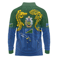 Solomon Islands Long Sleeve Polo Shirt The Guardians-Tribal Crocodile and Shark Melanesian Tattoo LT03 - Polynesian Pride
