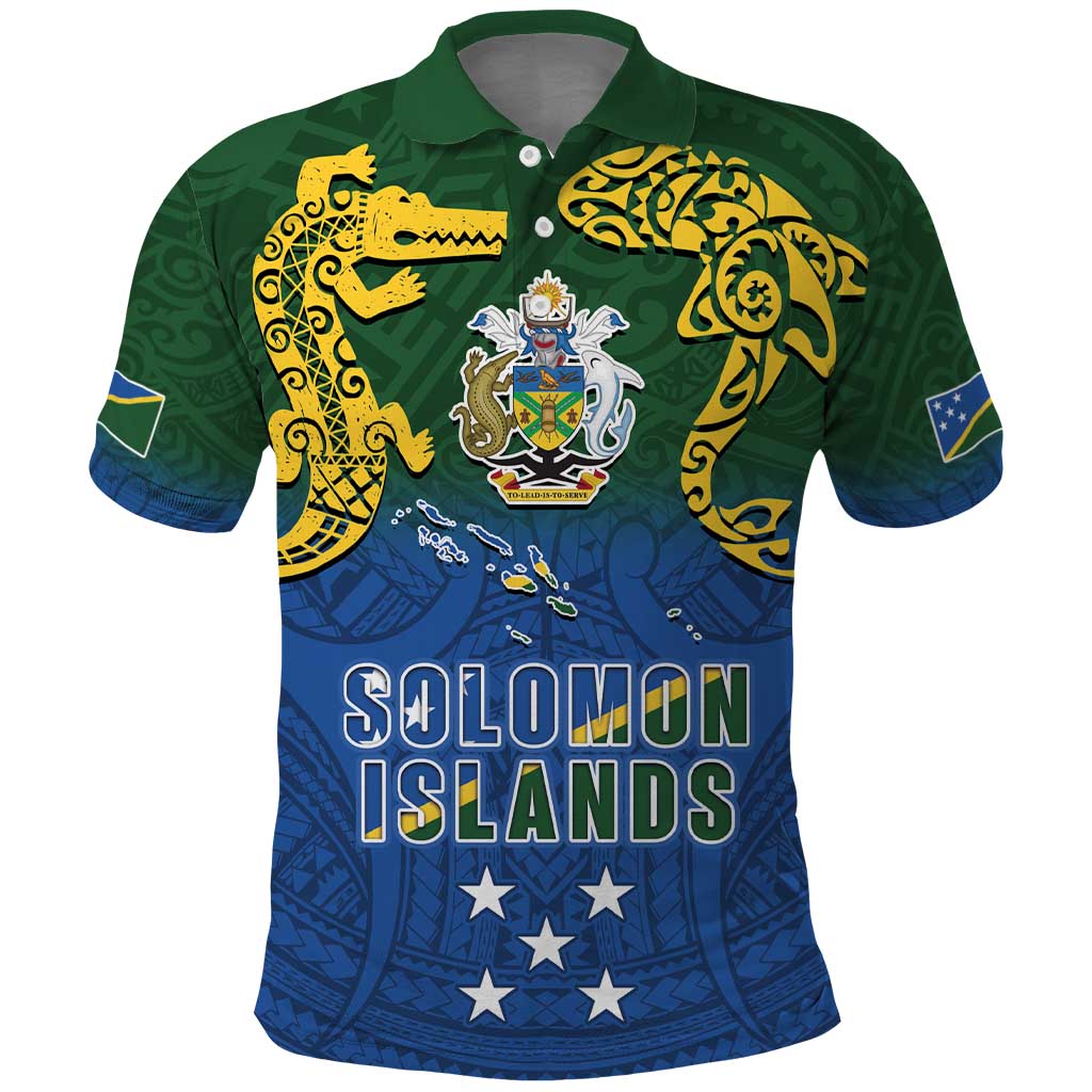 Solomon Islands Polo Shirt The Guardians-Tribal Crocodile and Shark Melanesian Tattoo