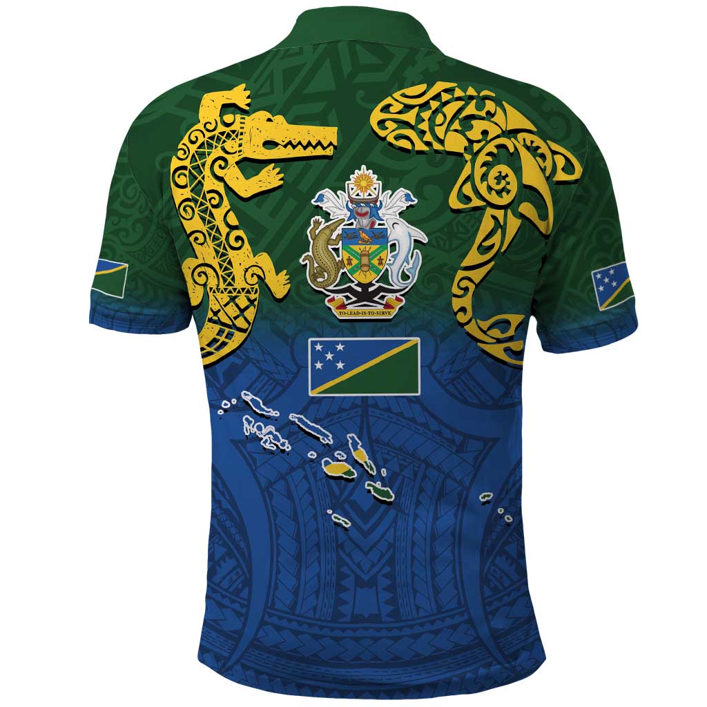 Solomon Islands Polo Shirt The Guardians-Tribal Crocodile and Shark Melanesian Tattoo