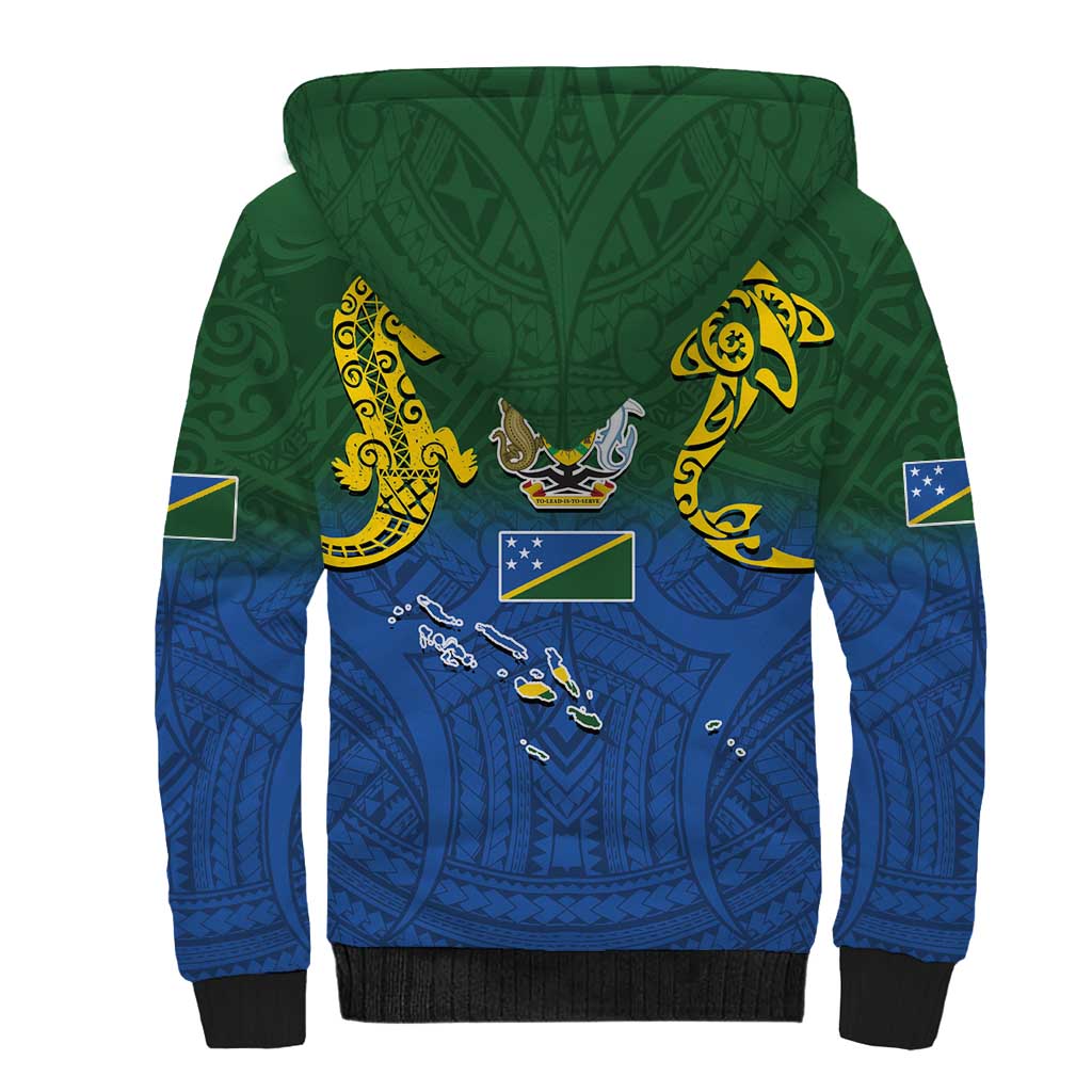 Solomon Islands Sherpa Hoodie The Guardians-Tribal Crocodile and Shark Melanesian Tattoo