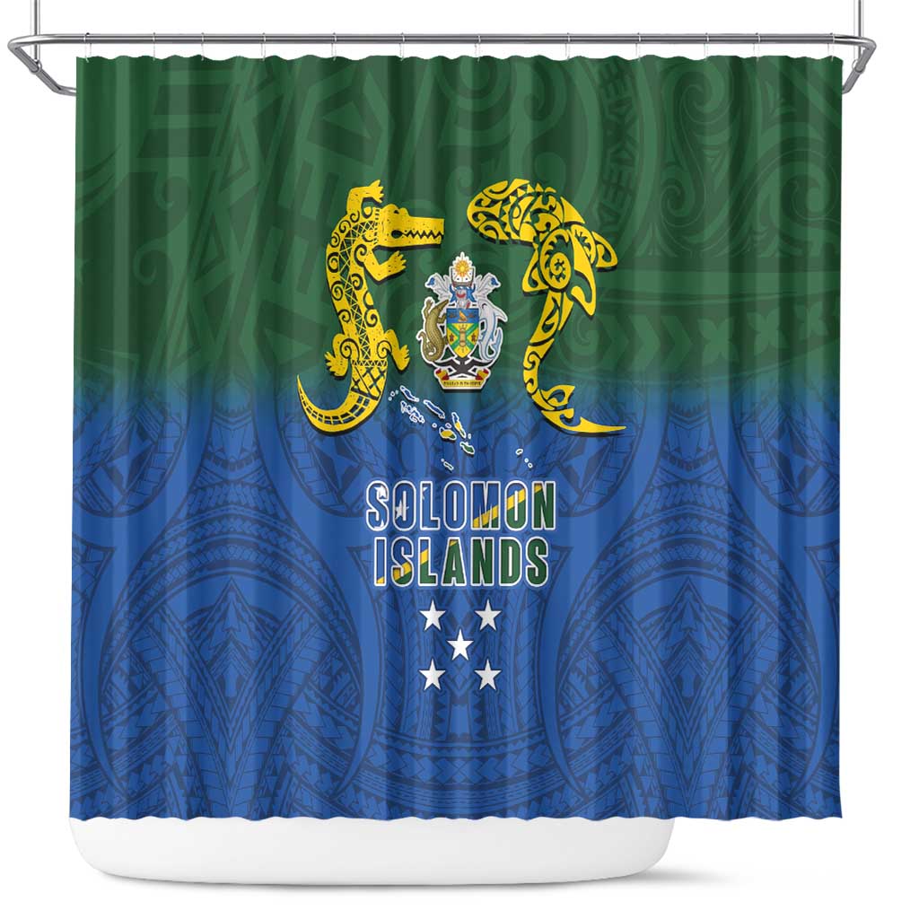Solomon Islands Shower Curtain The Guardians-Tribal Crocodile and Shark Melanesian Tattoo