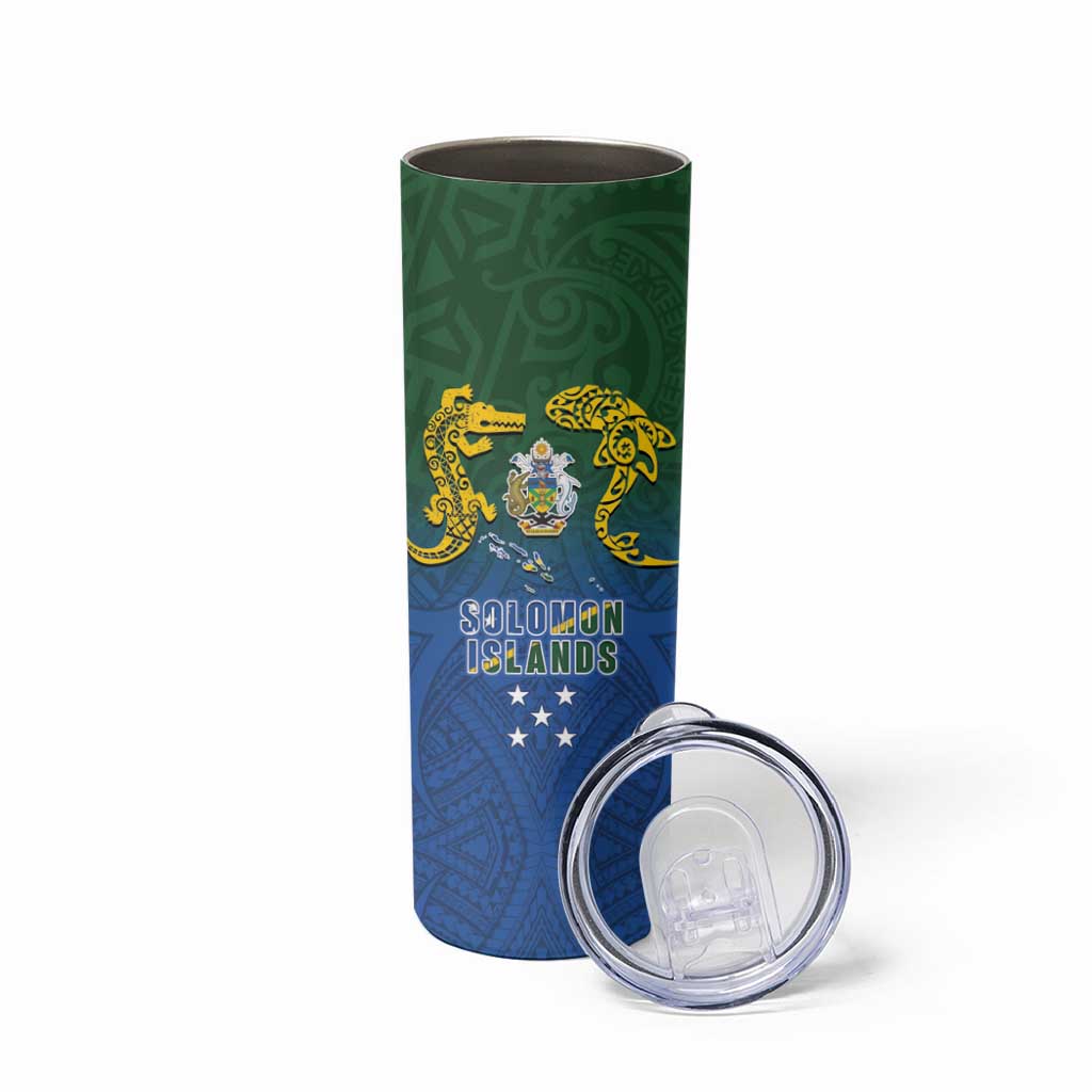 Solomon Islands Skinny Tumbler The Guardians-Tribal Crocodile and Shark Melanesian Tattoo