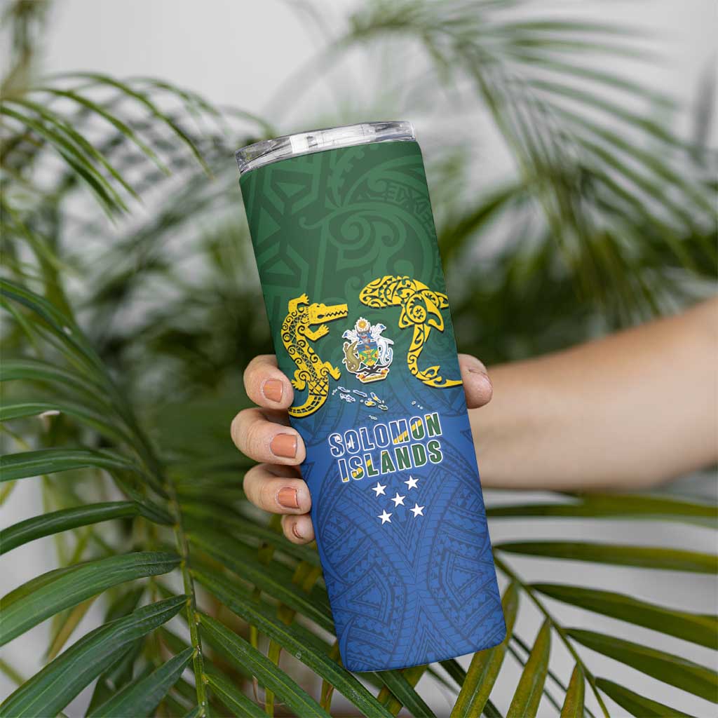 Solomon Islands Skinny Tumbler The Guardians-Tribal Crocodile and Shark Melanesian Tattoo