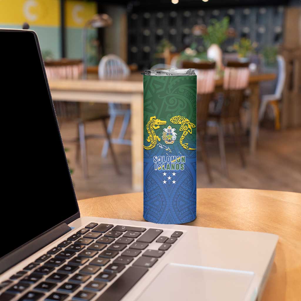 Solomon Islands Skinny Tumbler The Guardians-Tribal Crocodile and Shark Melanesian Tattoo