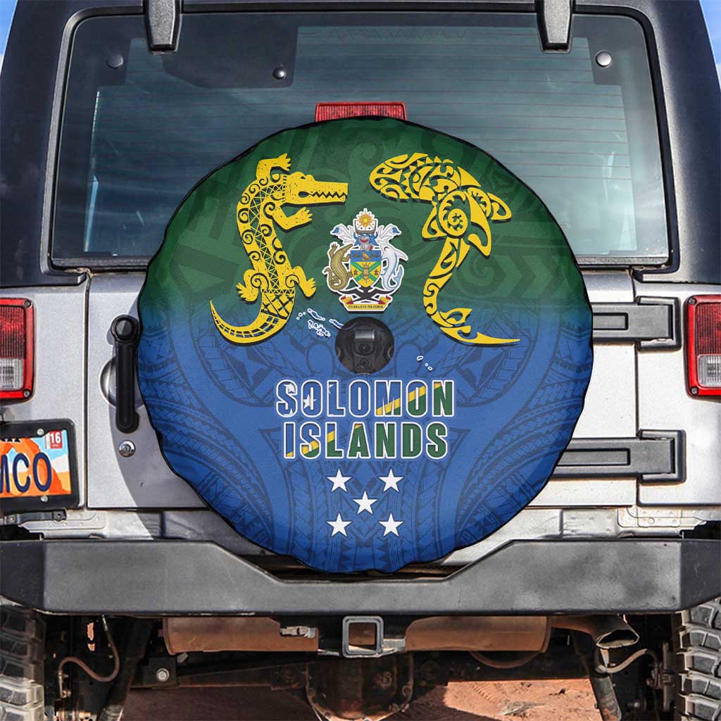 Solomon Islands Spare Tire Cover The Guardians-Tribal Crocodile and Shark Melanesian Tattoo