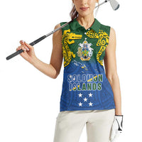 Solomon Islands Women Sleeveless Polo Shirt The Guardians-Tribal Crocodile and Shark Melanesian Tattoo LT03 - Polynesian Pride