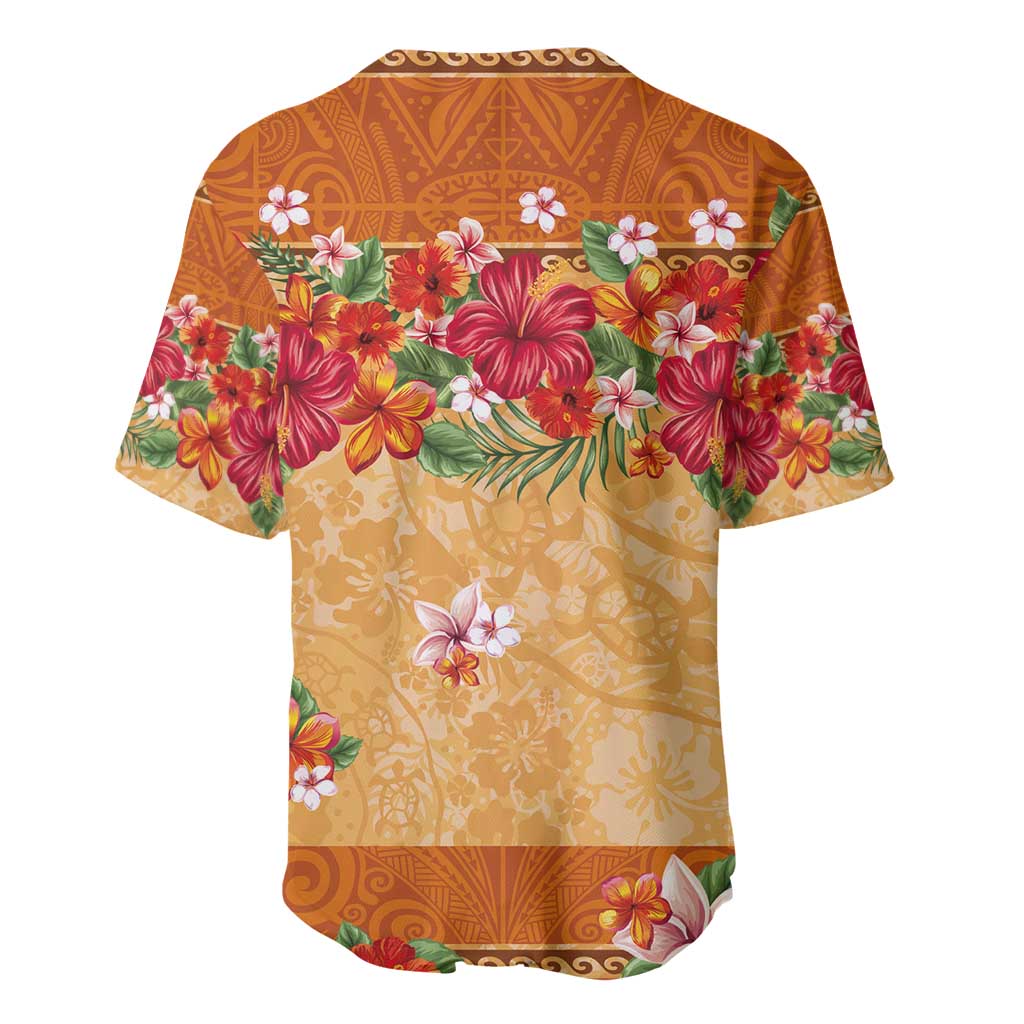 Hawaii Hibiscus Baseball Jersey Turtles and Tribal Motifs Vintage Floral Style LT03 - Polynesian Pride