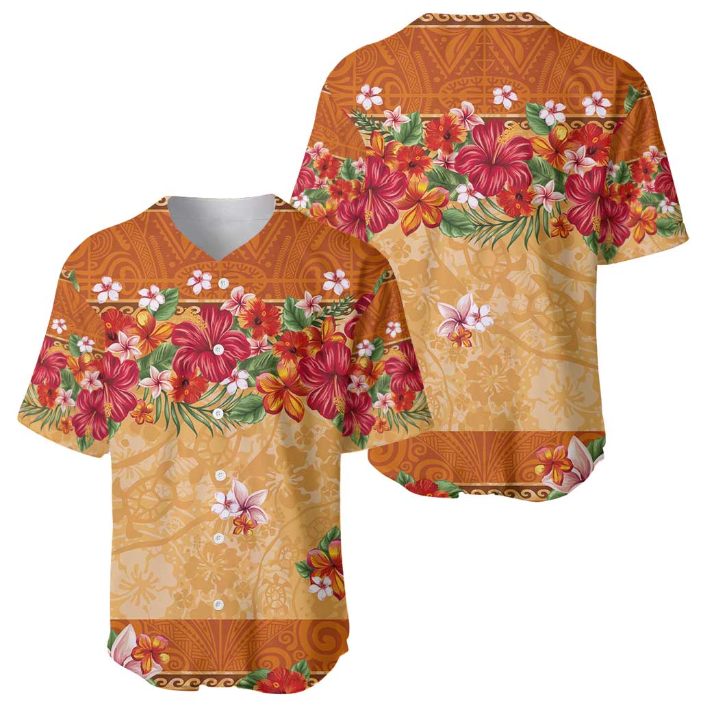 Hawaii Hibiscus Baseball Jersey Turtles and Tribal Motifs Vintage Floral Style LT03 - Polynesian Pride