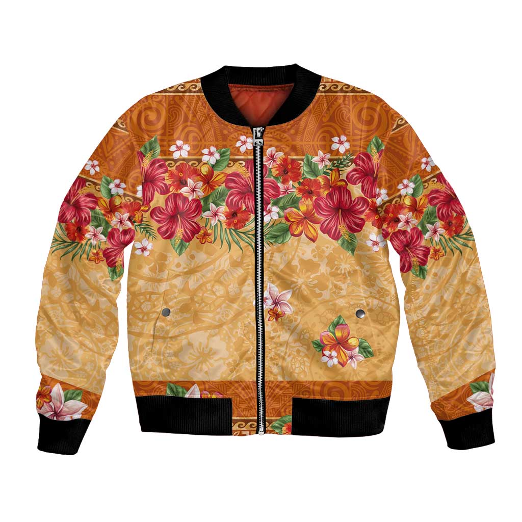 Hawaii Hibiscus Bomber Jacket Turtles and Tribal Motifs Vintage Floral Style