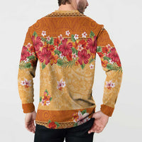 Hawaii Hibiscus Button Sweatshirt Turtles and Tribal Motifs Vintage Floral Style