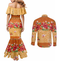 Hawaii Hibiscus Couples Matching Mermaid Dress and Long Sleeve Button Shirt Turtles and Tribal Motifs Vintage Floral Style LT03 - Polynesian Pride