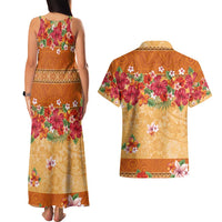 Hawaii Hibiscus Couples Matching Tank Maxi Dress and Hawaiian Shirt Turtles and Tribal Motifs Vintage Floral Style LT03 - Polynesian Pride