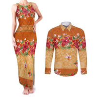 Hawaii Hibiscus Couples Matching Tank Maxi Dress and Long Sleeve Button Shirt Turtles and Tribal Motifs Vintage Floral Style LT03 Yellow - Polynesian Pride
