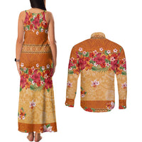 Hawaii Hibiscus Couples Matching Tank Maxi Dress and Long Sleeve Button Shirt Turtles and Tribal Motifs Vintage Floral Style LT03 - Polynesian Pride