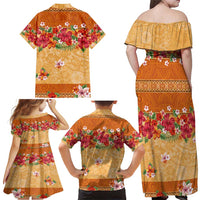 Hawaii Hibiscus Family Matching Off Shoulder Maxi Dress and Hawaiian Shirt Turtles and Tribal Motifs Vintage Floral Style