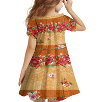 Hawaii Hibiscus Family Matching Off Shoulder Short Dress and Hawaiian Shirt Turtles and Tribal Motifs Vintage Floral Style