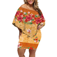 Hawaii Hibiscus Family Matching Off Shoulder Short Dress and Hawaiian Shirt Turtles and Tribal Motifs Vintage Floral Style