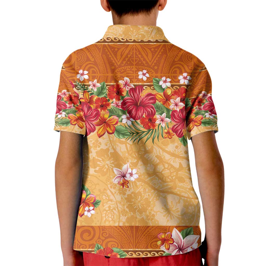 Hawaii Hibiscus Kid Polo Shirt Turtles and Tribal Motifs Vintage Floral Style