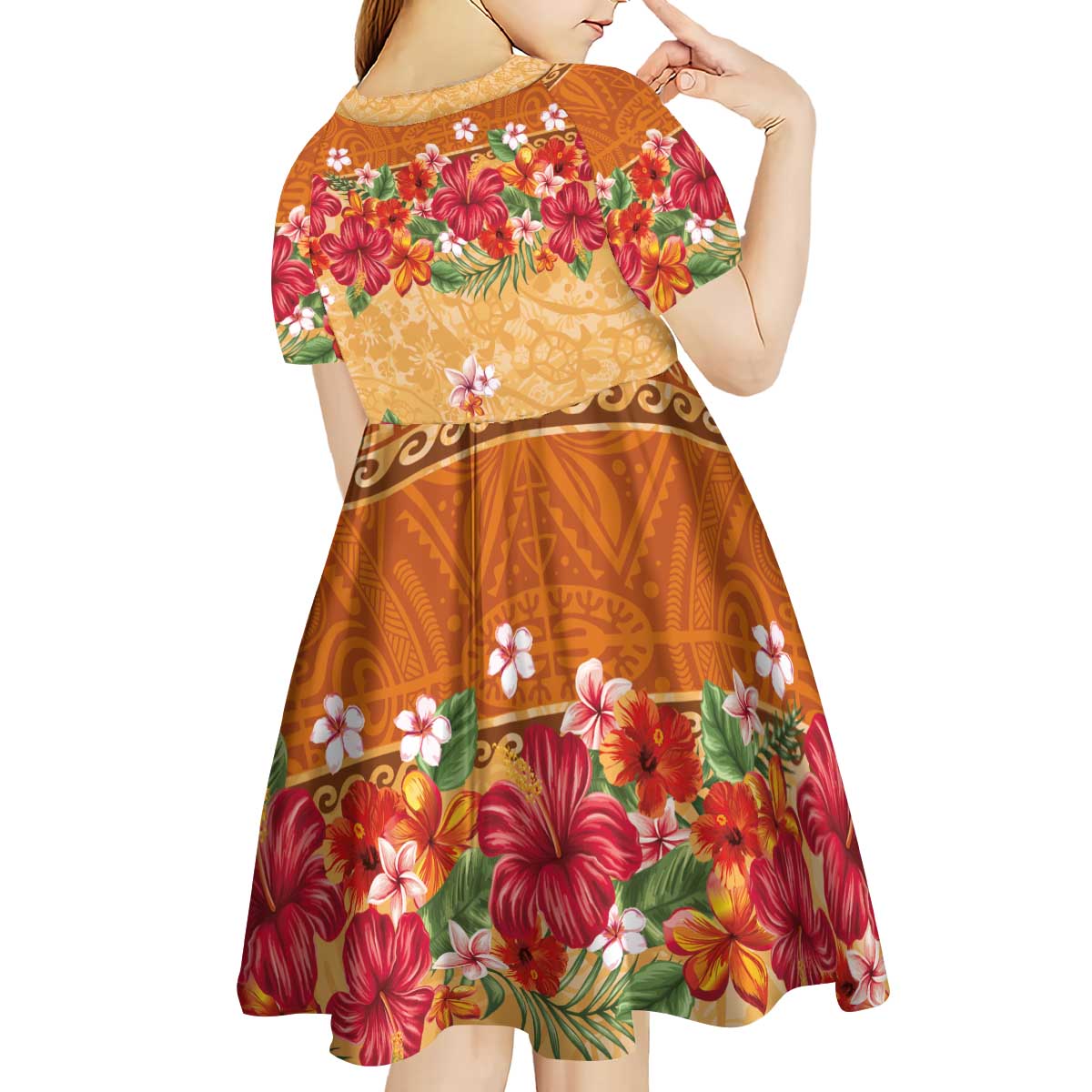 Hawaii Hibiscus Kid Short Sleeve Dress Turtles and Tribal Motifs Vintage Floral Style