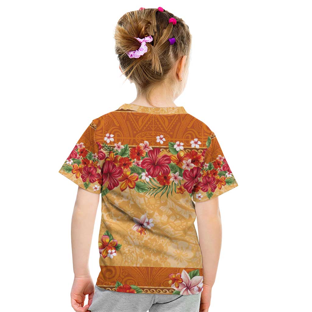 Hawaii Hibiscus Kid T Shirt Turtles and Tribal Motifs Vintage Floral Style LT03 - Polynesian Pride