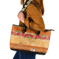 Hawaii Hibiscus Leather Tote Bag Turtles and Tribal Motifs Vintage Floral Style LT03 Yellow - Polynesian Pride