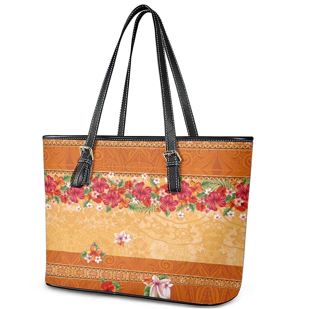 Hawaii Hibiscus Leather Tote Bag Turtles and Tribal Motifs Vintage Floral Style LT03 - Polynesian Pride