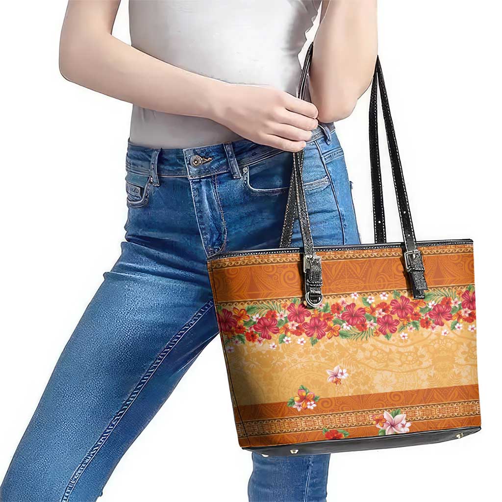 Hawaii Hibiscus Leather Tote Bag Turtles and Tribal Motifs Vintage Floral Style LT03 - Polynesian Pride