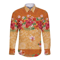 Hawaii Hibiscus Long Sleeve Button Shirt Turtles and Tribal Motifs Vintage Floral Style