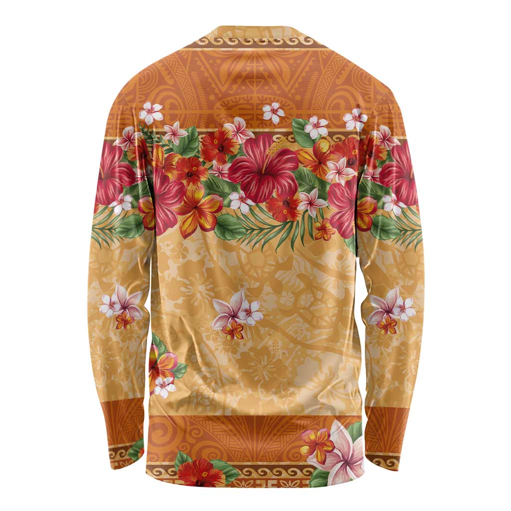 Hawaii Hibiscus Long Sleeve Shirt Turtles and Tribal Motifs Vintage Floral Style