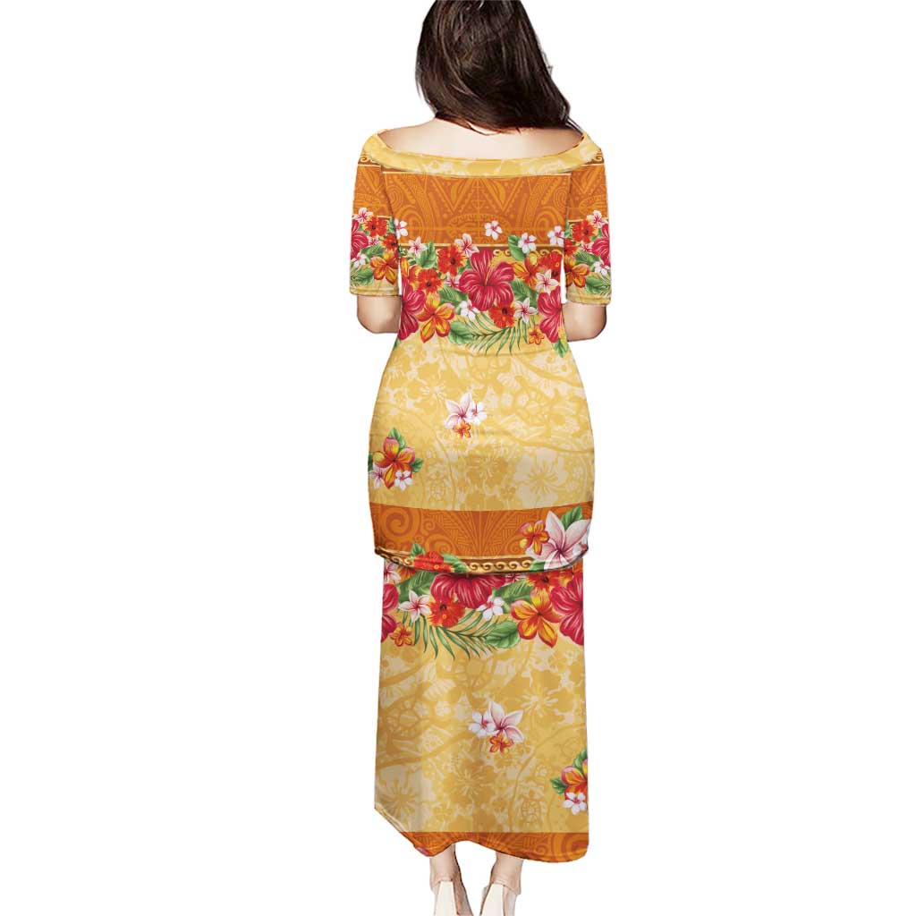 Hawaii Hibiscus Puletasi Turtles and Tribal Motifs Vintage Floral Style