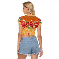 Hawaii Hibiscus Raglan Cropped T Shirt Turtles and Tribal Motifs Vintage Floral Style LT03 - Polynesian Pride