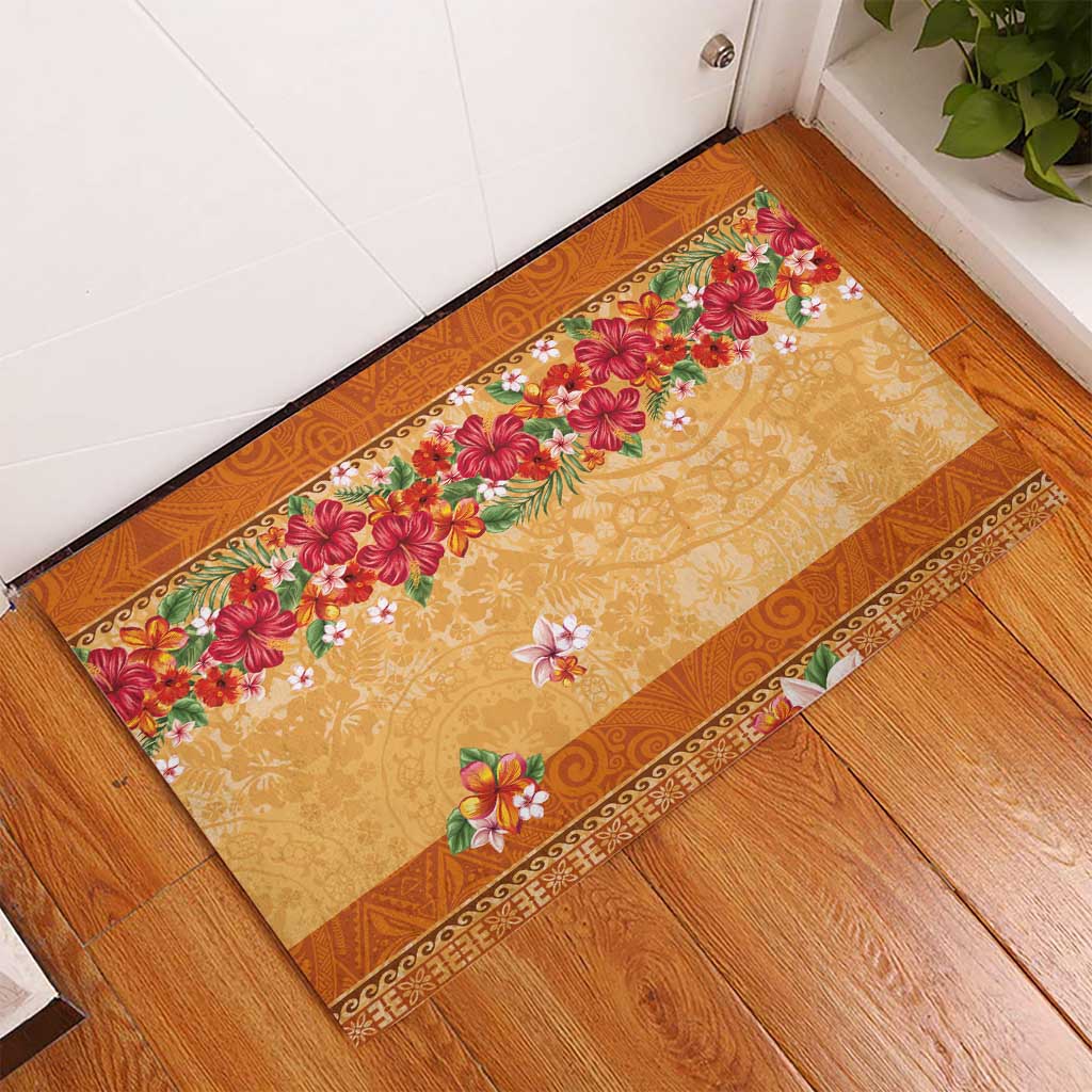 Hawaii Hibiscus Rubber Doormat Turtles and Tribal Motifs Vintage Floral Style LT03 - Polynesian Pride
