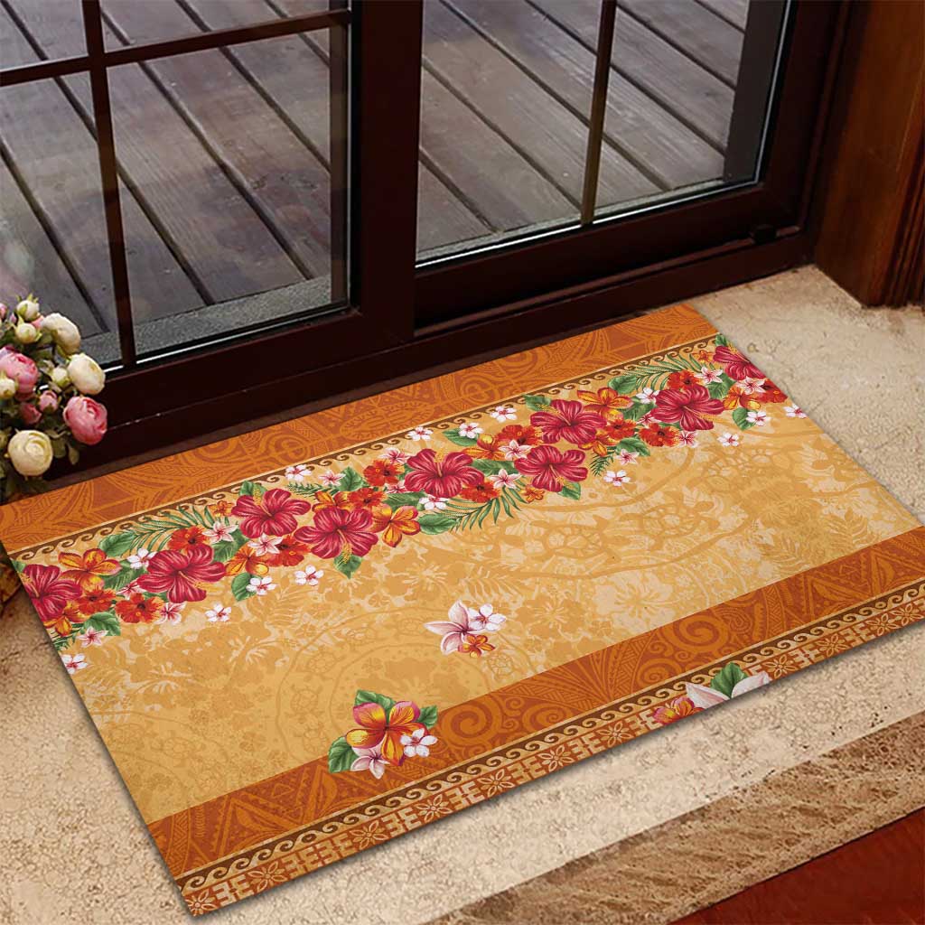 Hawaii Hibiscus Rubber Doormat Turtles and Tribal Motifs Vintage Floral Style LT03 - Polynesian Pride