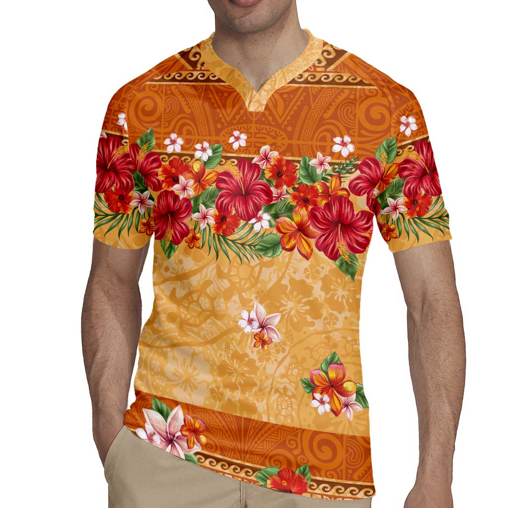 Hawaii Hibiscus Rugby Jersey Turtles and Tribal Motifs Vintage Floral Style