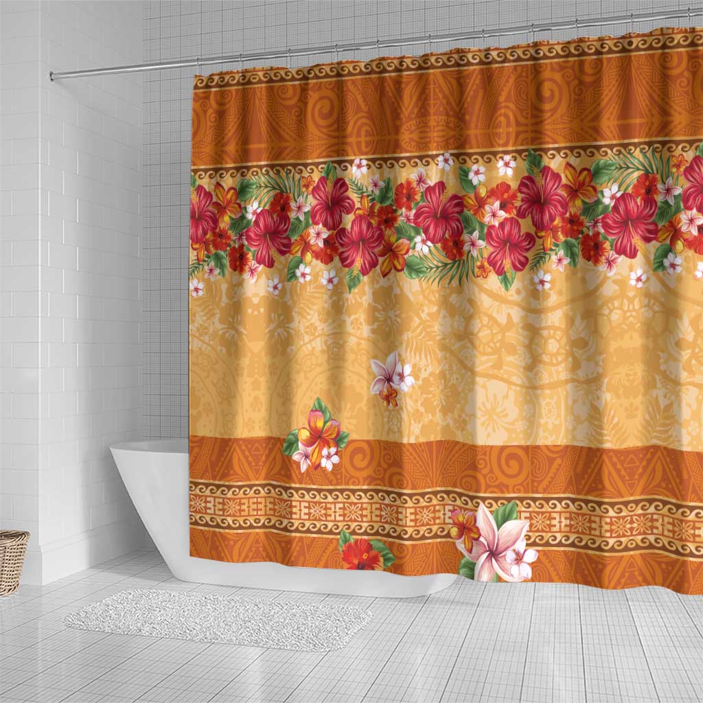 Hawaii Hibiscus Shower Curtain Turtles and Tribal Motifs Vintage Floral Style LT03 - Polynesian Pride