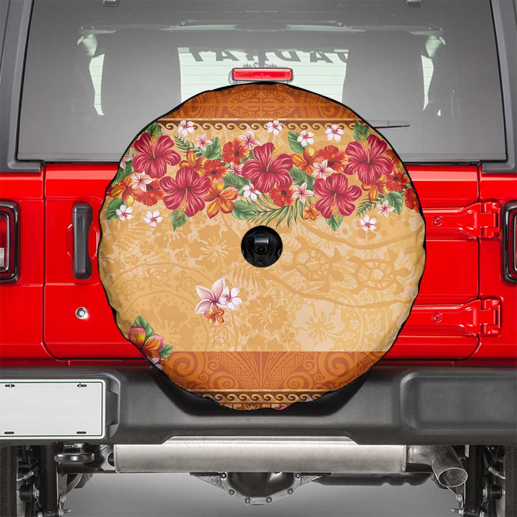 Hawaii Hibiscus Spare Tire Cover Turtles and Tribal Motifs Vintage Floral Style