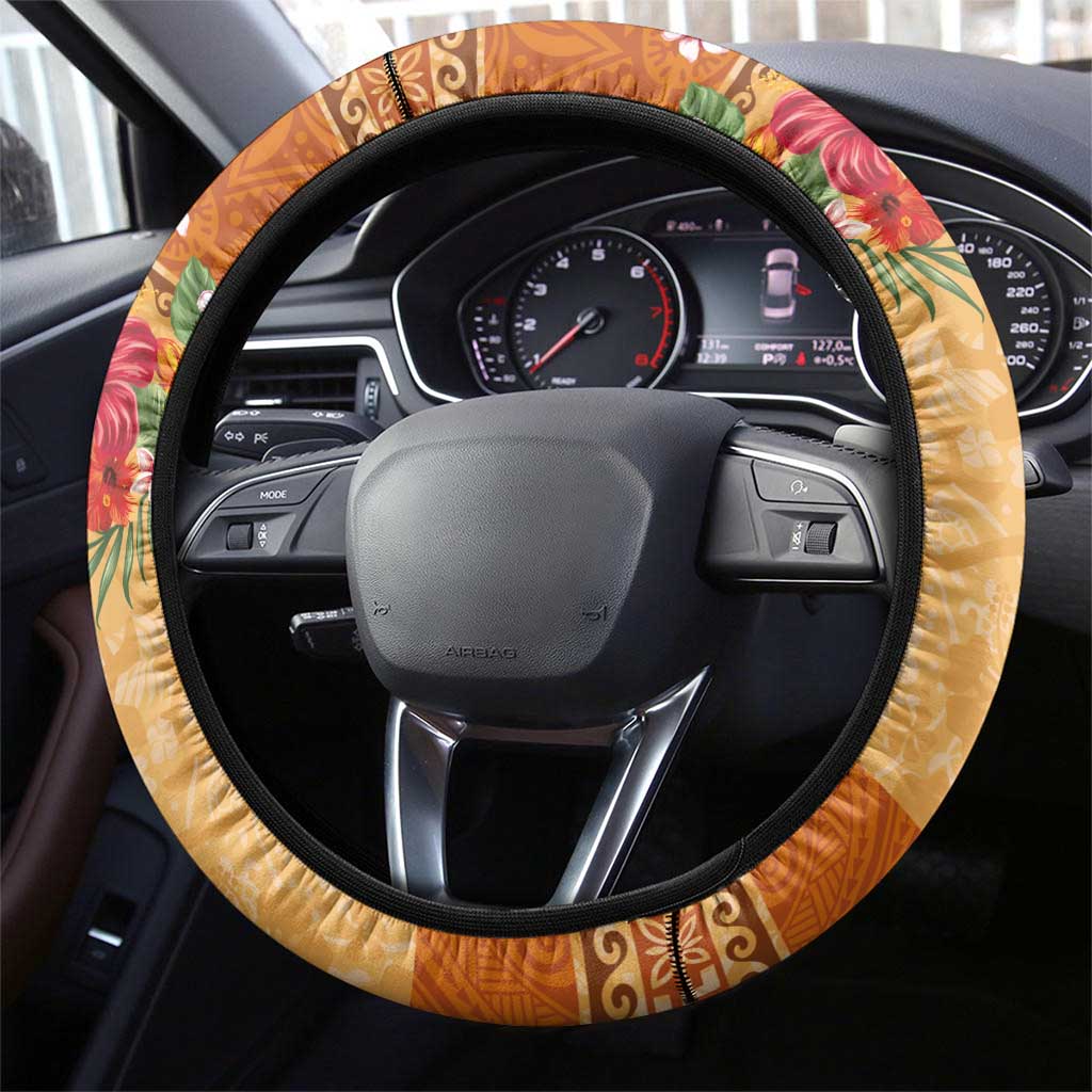 Hawaii Hibiscus Steering Wheel Cover Turtles and Tribal Motifs Vintage Floral Style