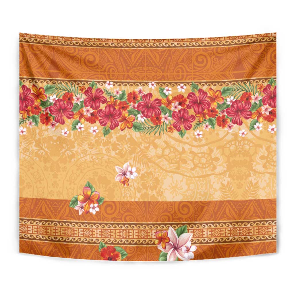 Hawaii Hibiscus Tapestry Turtles and Tribal Motifs Vintage Floral Style