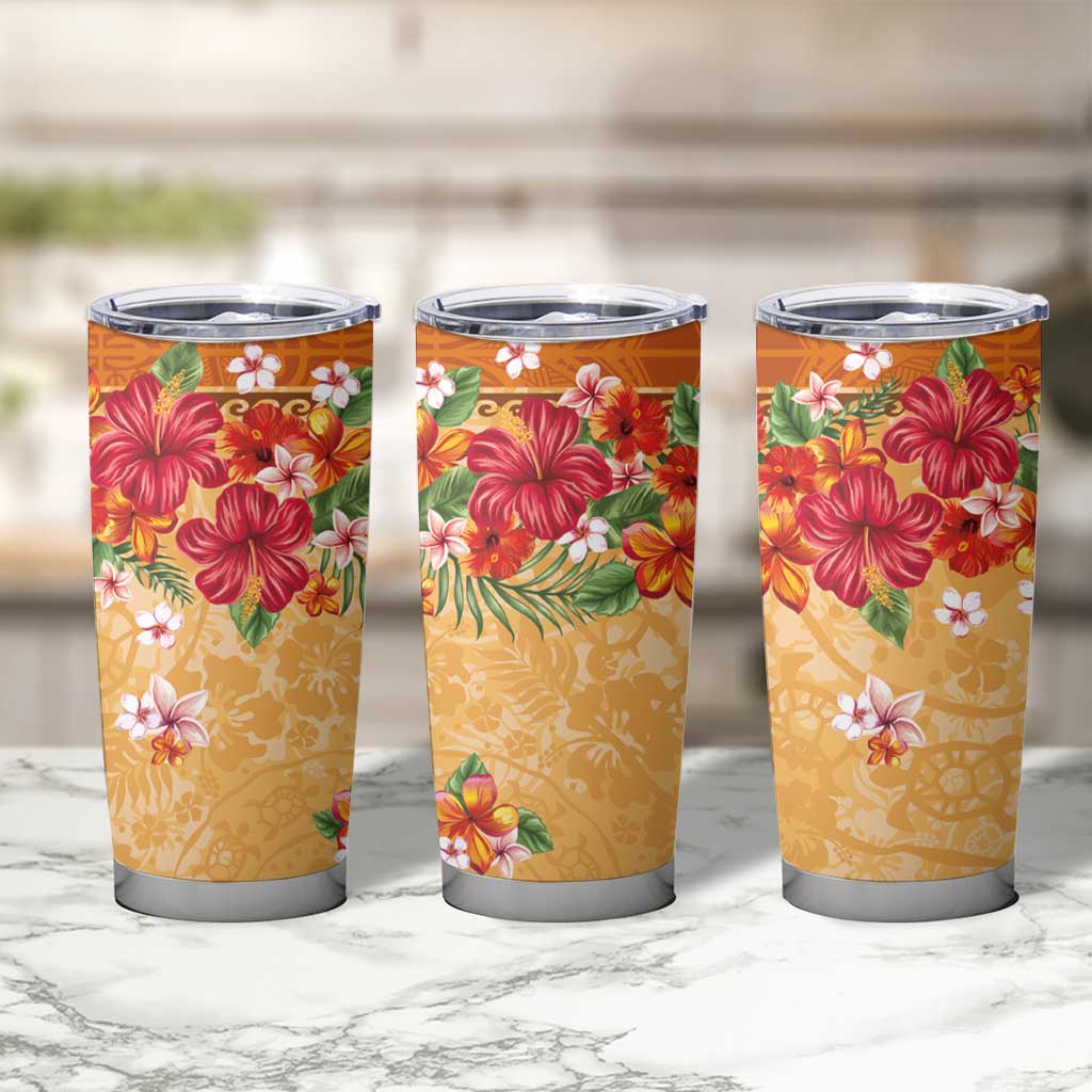 Hawaii Hibiscus Tumbler Cup Turtles and Tribal Motifs Vintage Floral Style